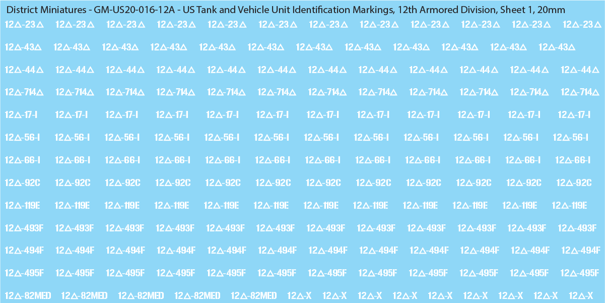 WW2 US - US Tanks and Vehicle Unit Identification Markings, 20mm Decals