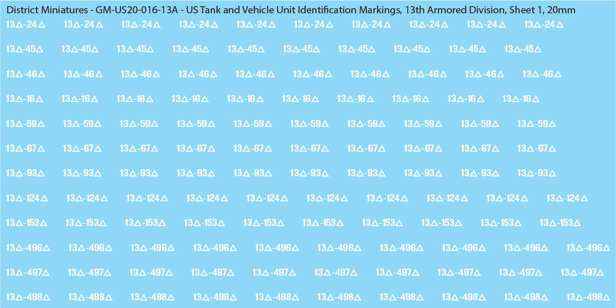 WW2 US - US Tanks and Vehicle Unit Identification Markings, 20mm Decals