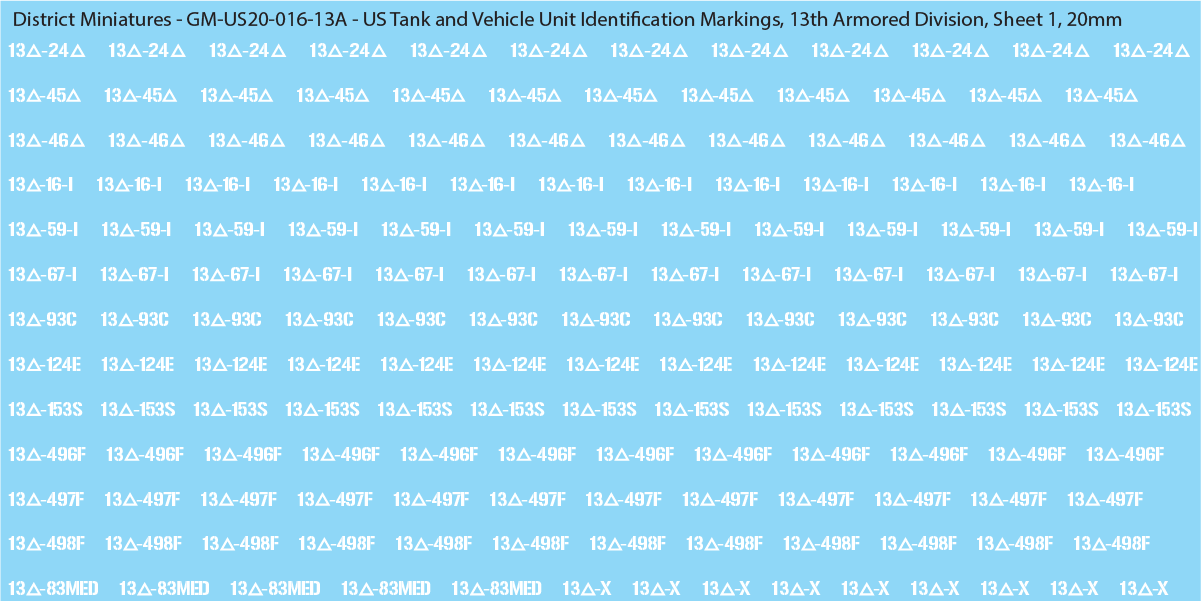 WW2 US - US Tanks and Vehicle Unit Identification Markings, 20mm Decals