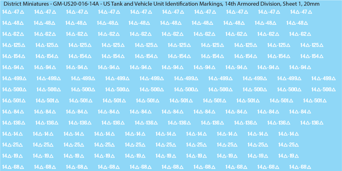 WW2 US - US Tanks and Vehicle Unit Identification Markings, 20mm Decals