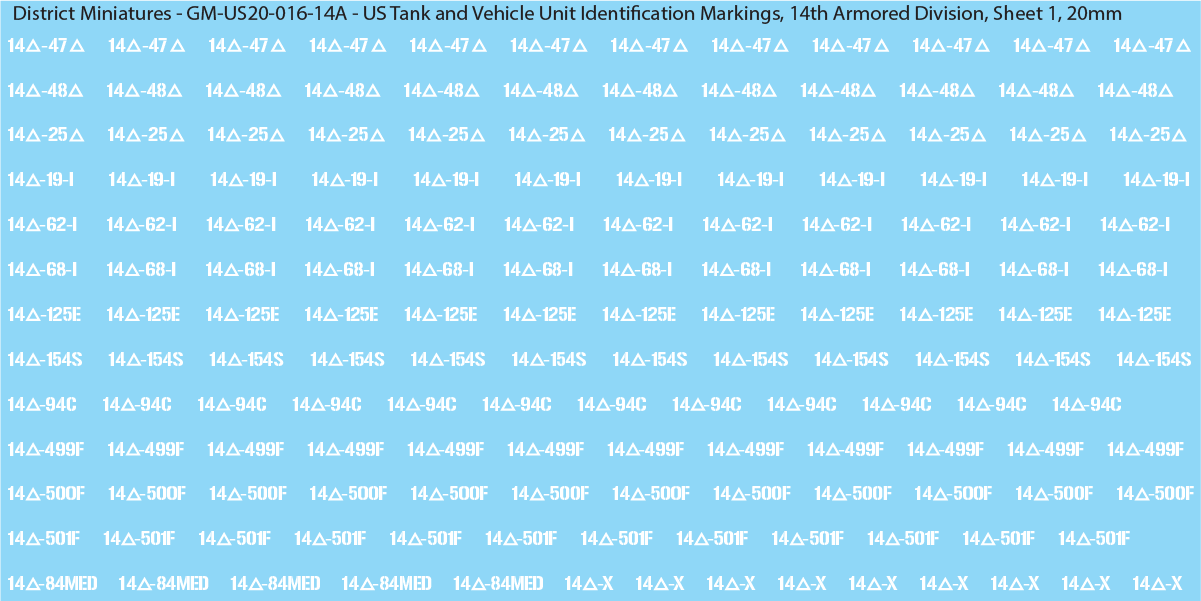 WW2 US - US Tanks and Vehicle Unit Identification Markings, 20mm Decals