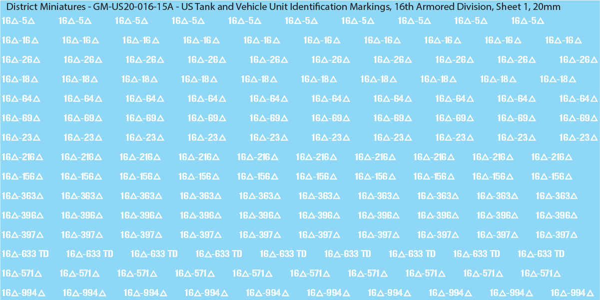 WW2 US - US Tanks and Vehicle Unit Identification Markings, 20mm Decals
