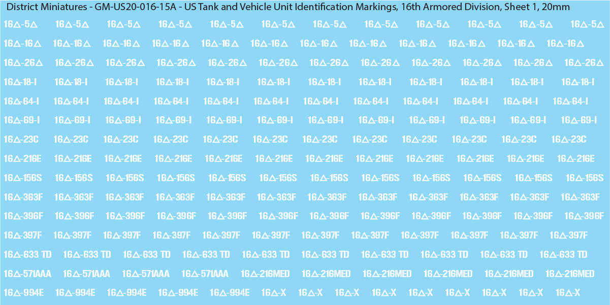 WW2 US - US Tanks and Vehicle Unit Identification Markings, 20mm Decals