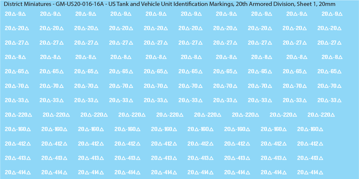 WW2 US - US Tanks and Vehicle Unit Identification Markings, 20mm Decals