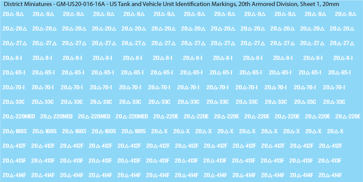 WW2 US - US Tanks and Vehicle Unit Identification Markings, 20mm Decals