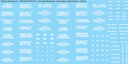 WW2 US - US Crate Markings and Labels, Sheet 1, 20mm Decals