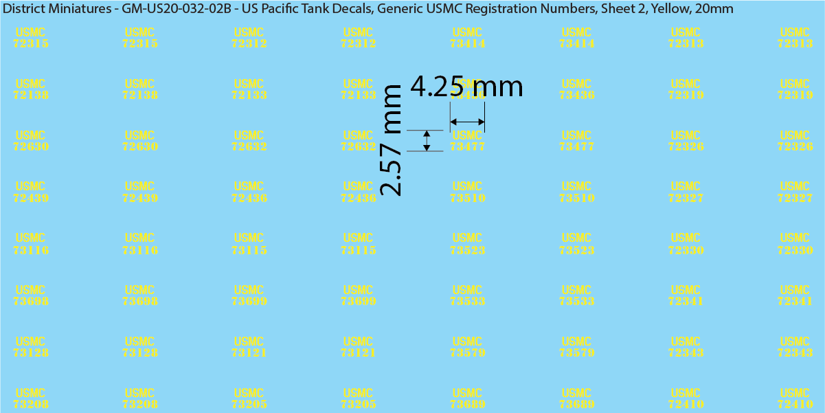 WW2 US Pacific Decals, Generic USMC Tank Registration Numbers (Multiple Options), 20mm Decals