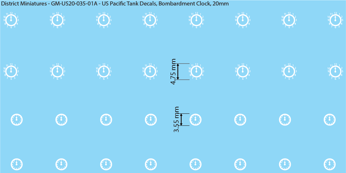 WW2 US Pacific Decals, Bombardment Clocks, 20mm Decals