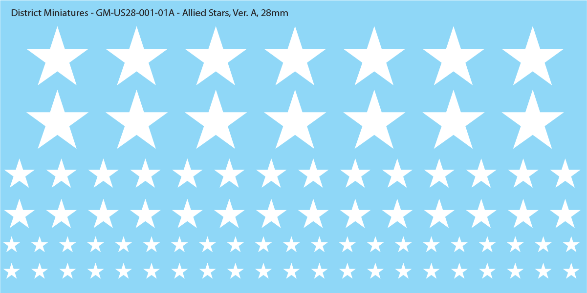 WW2 US and Allied Stars, 28mm Decals