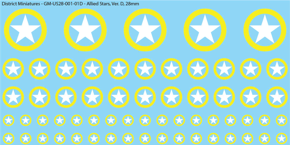 WW2 US and Allied Stars, 28mm Decals