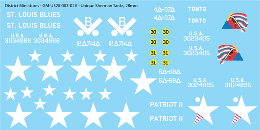 WW2 US Unique Sherman Tanks, 28mm Decals