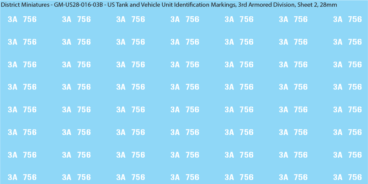 WW2 US - US Tanks and Vehicle Unit Identification Markings, 28mm Decals