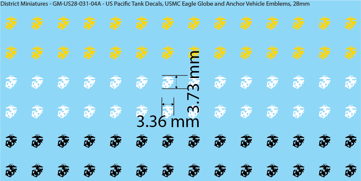 WW2 US Pacific Decals, USMC Eagle Globe and Anchor Vehicle Emblems, 28mm Decals