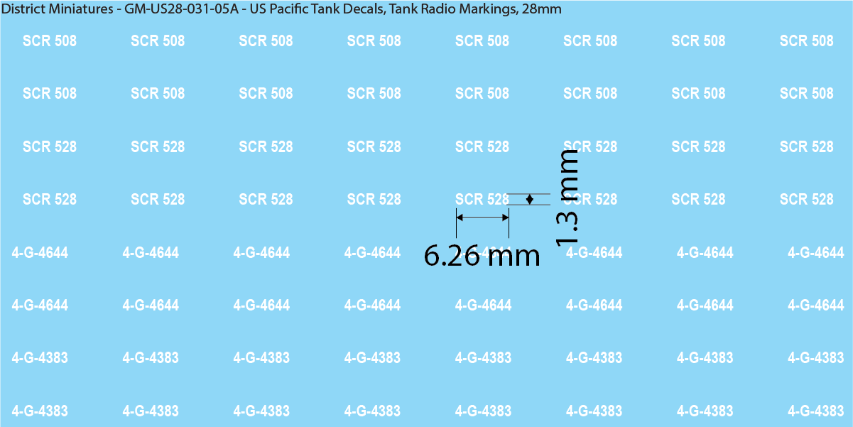 WW2 US Pacific Decals, Tank Radio Markings, 28mm Decals