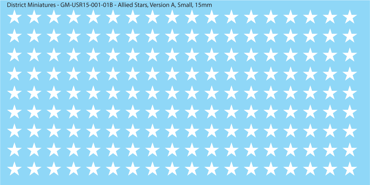 WW2 US and Allied Stars, 15mm Decals