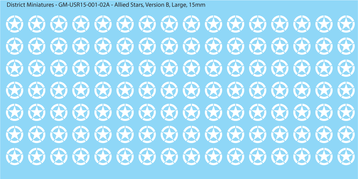 WW2 US and Allied Stars, 15mm Decals