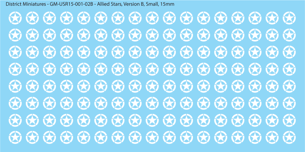 WW2 US and Allied Stars, 15mm Decals