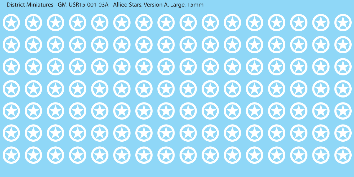 WW2 US and Allied Stars, 15mm Decals