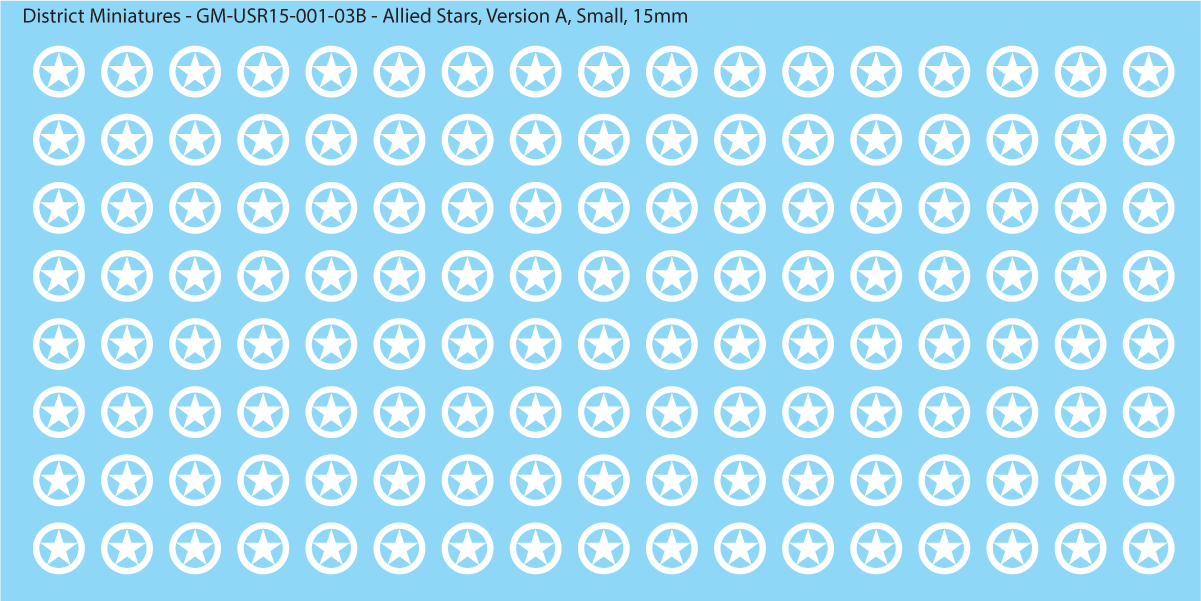 WW2 US and Allied Stars, 15mm Decals