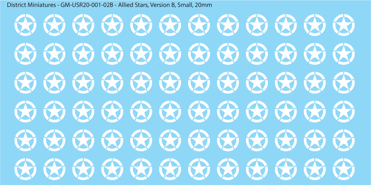 WW2 US and Allied Stars, 20mm Decals