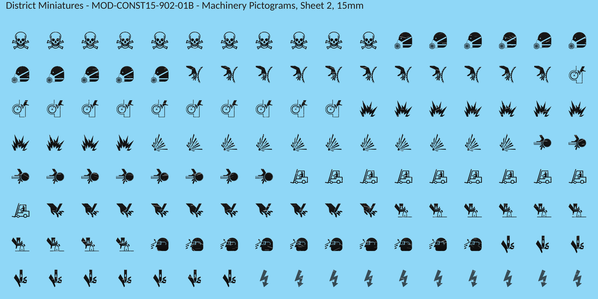 Machinery Pictograms, Sheet 2, 15mm decal sheet, weathered finish