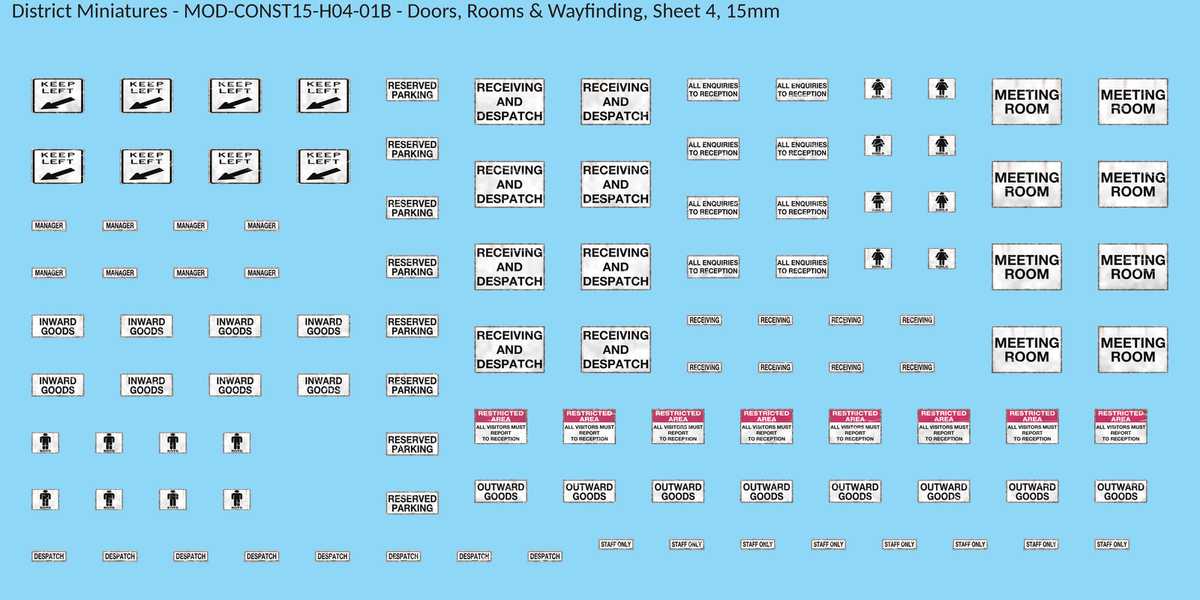Doors, Rooms & Wayfinding, Sheet 4, 15mm decal sheet, weathered finish