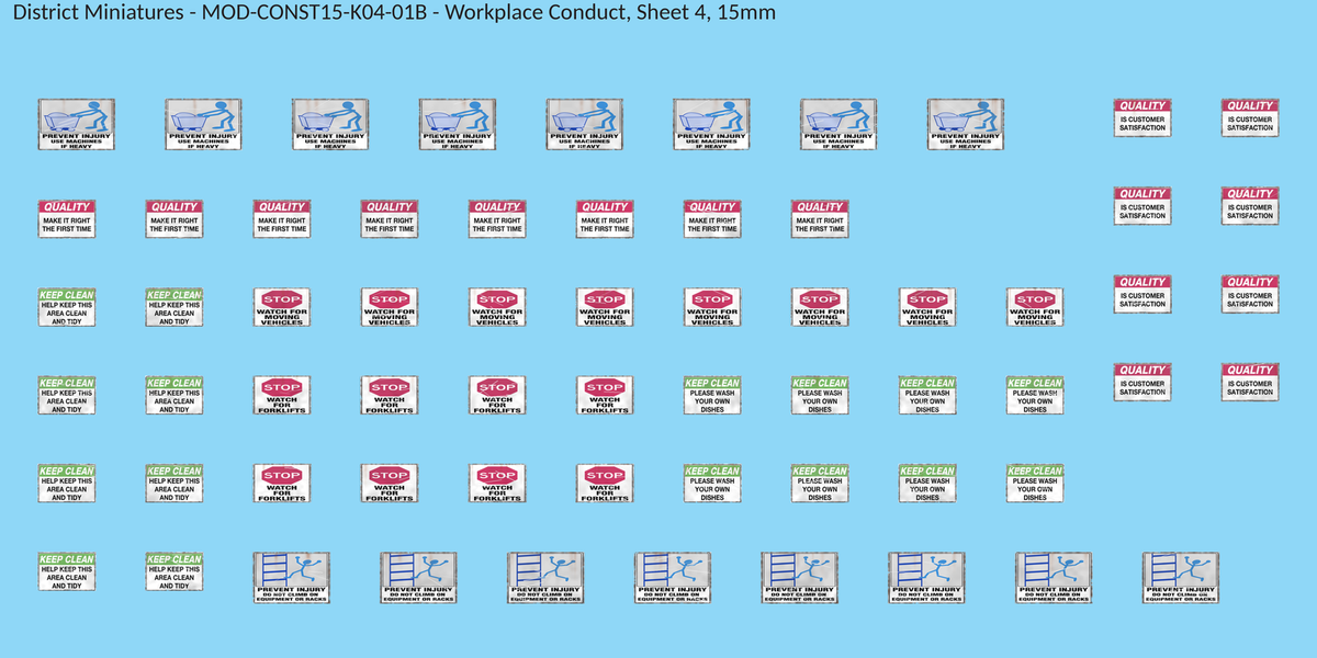 Workplace Conduct, Sheet 4, 15mm decal sheet, weathered finish
