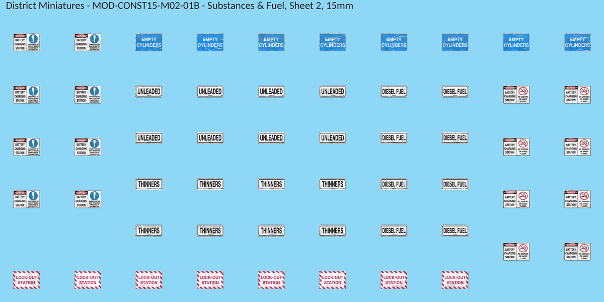 Substances & Fuel, Sheet 2, 15mm decal sheet, weathered finish