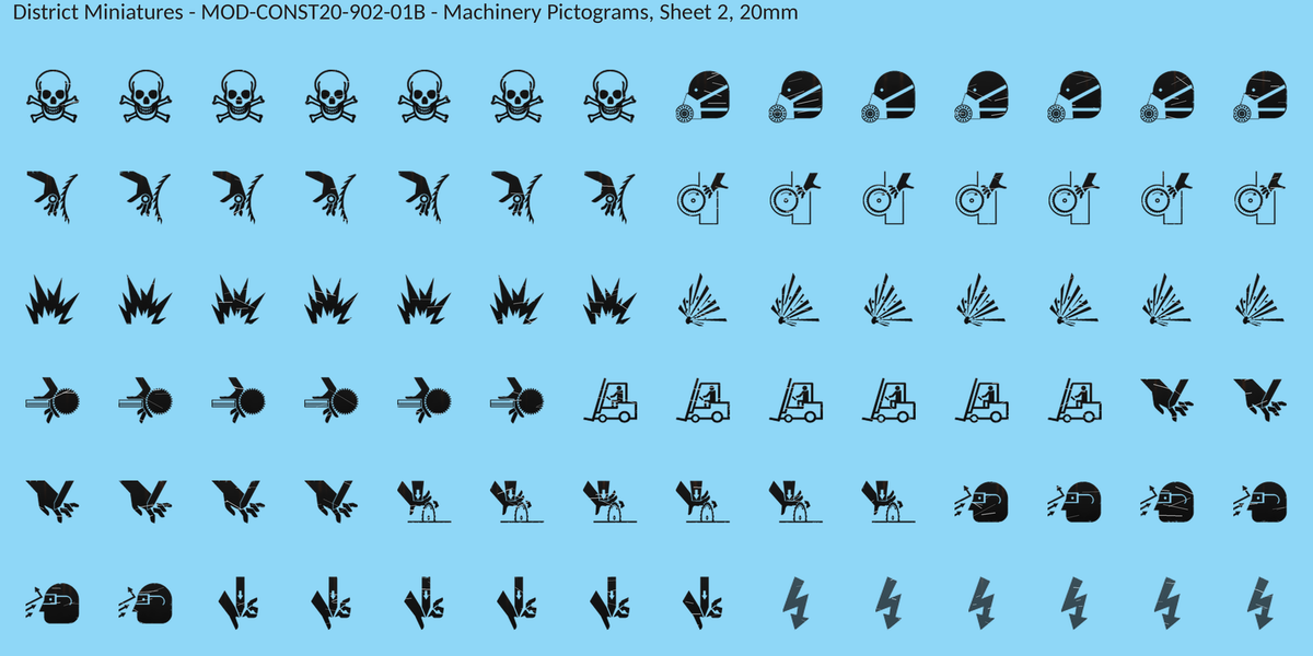 Machinery Pictograms, Sheet 2, 20mm decal sheet, weathered finish