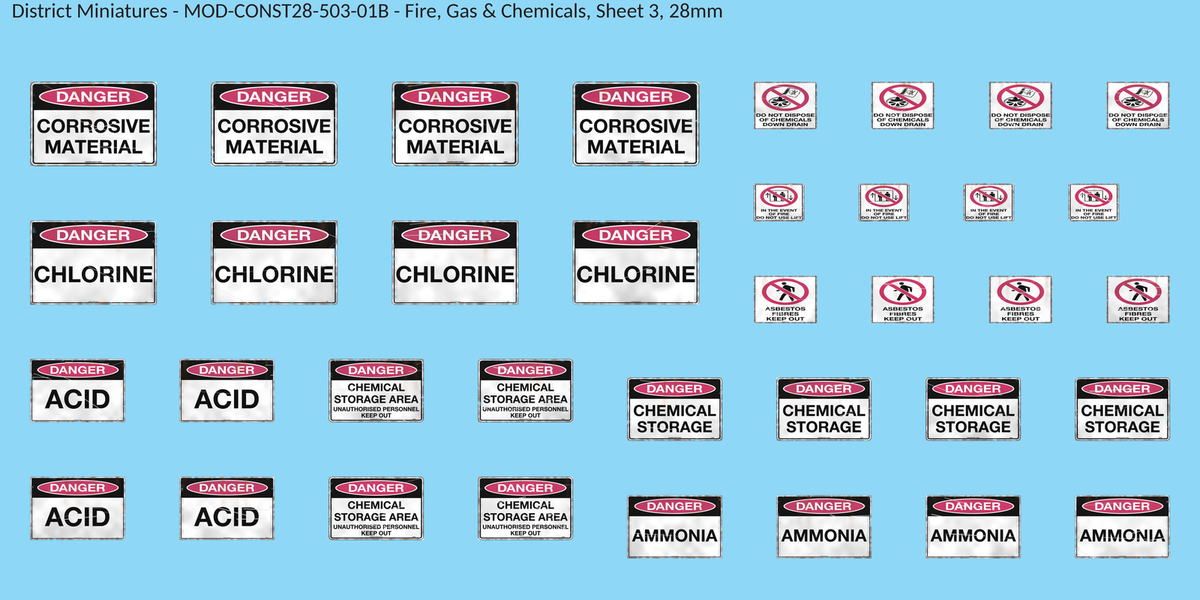 Fire, Gas & Chemicals, Sheet 3, 28mm decal sheet, weathered finish