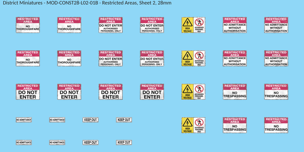 Restricted Areas, Sheet 2, 28mm decal sheet, weathered finish