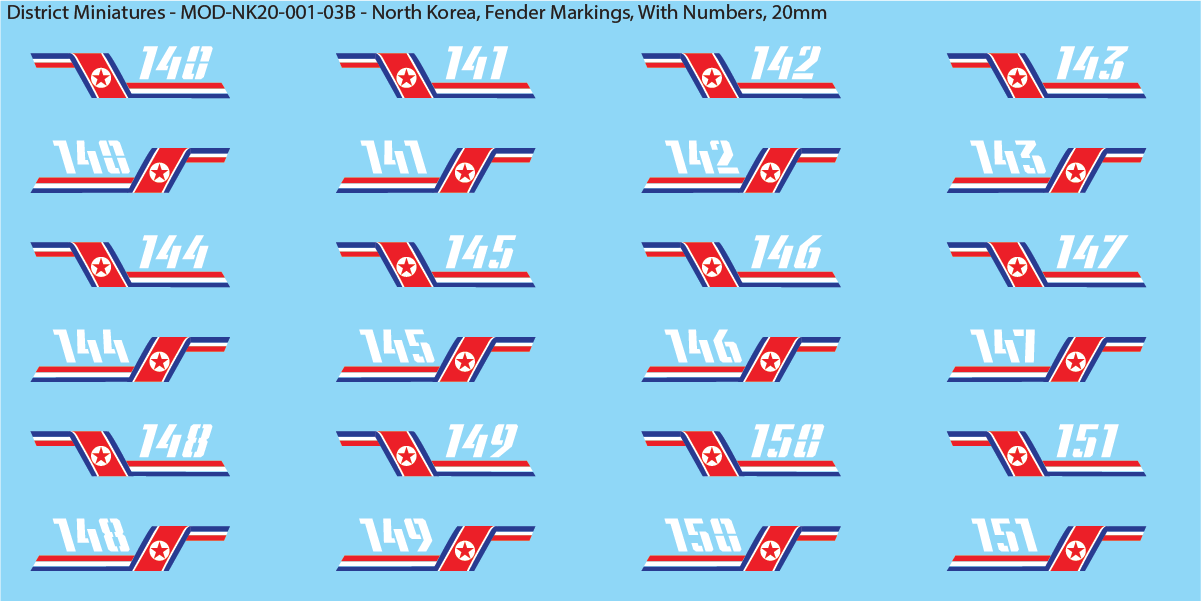 North Korea, Tank Side Fender Markings, 20mm Decals