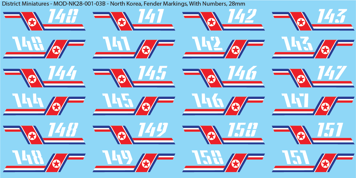 North Korea, Tank Side Fender Markings, 28mm Decals