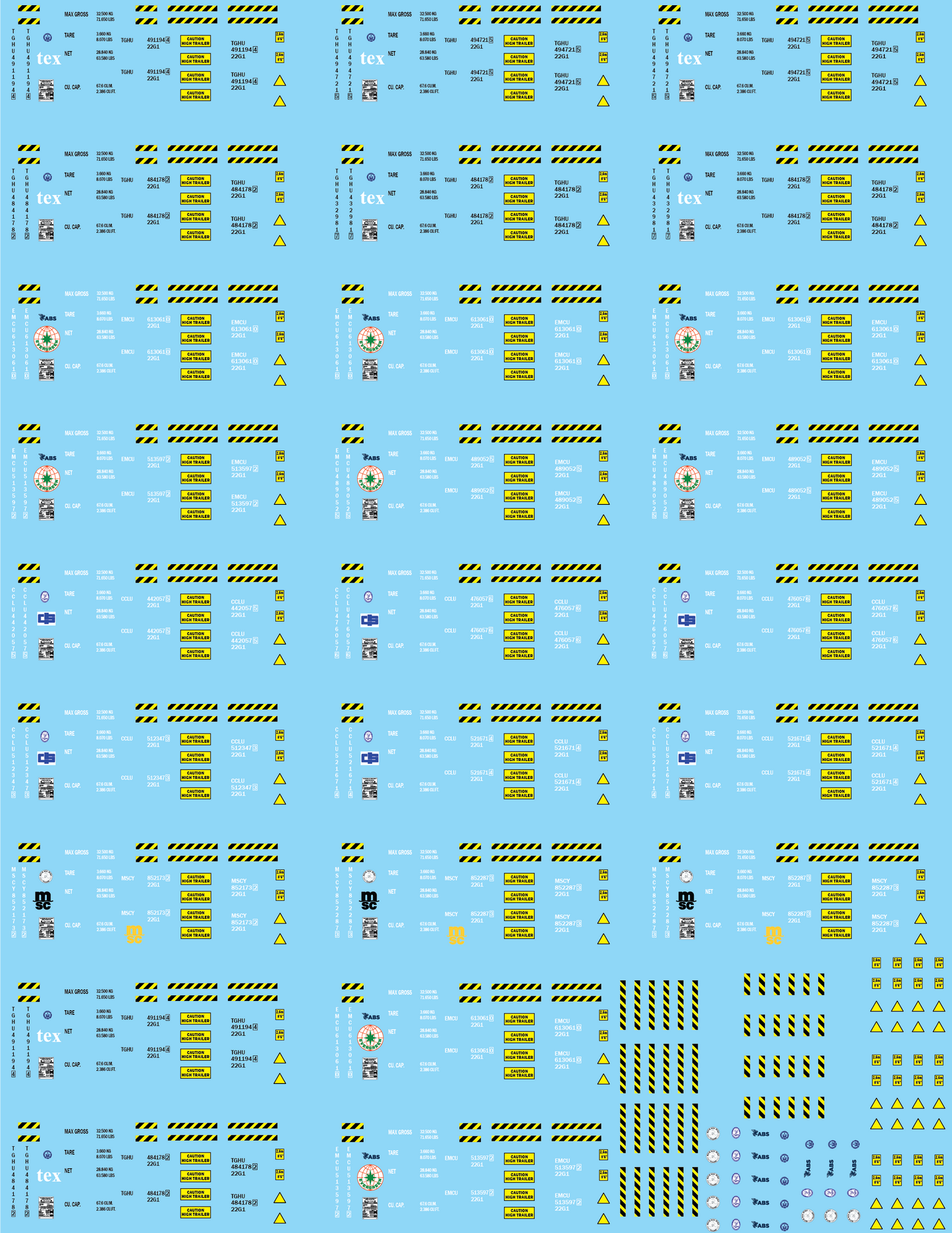 Shipping Container Information Decals (Multiple Options), 20mm
