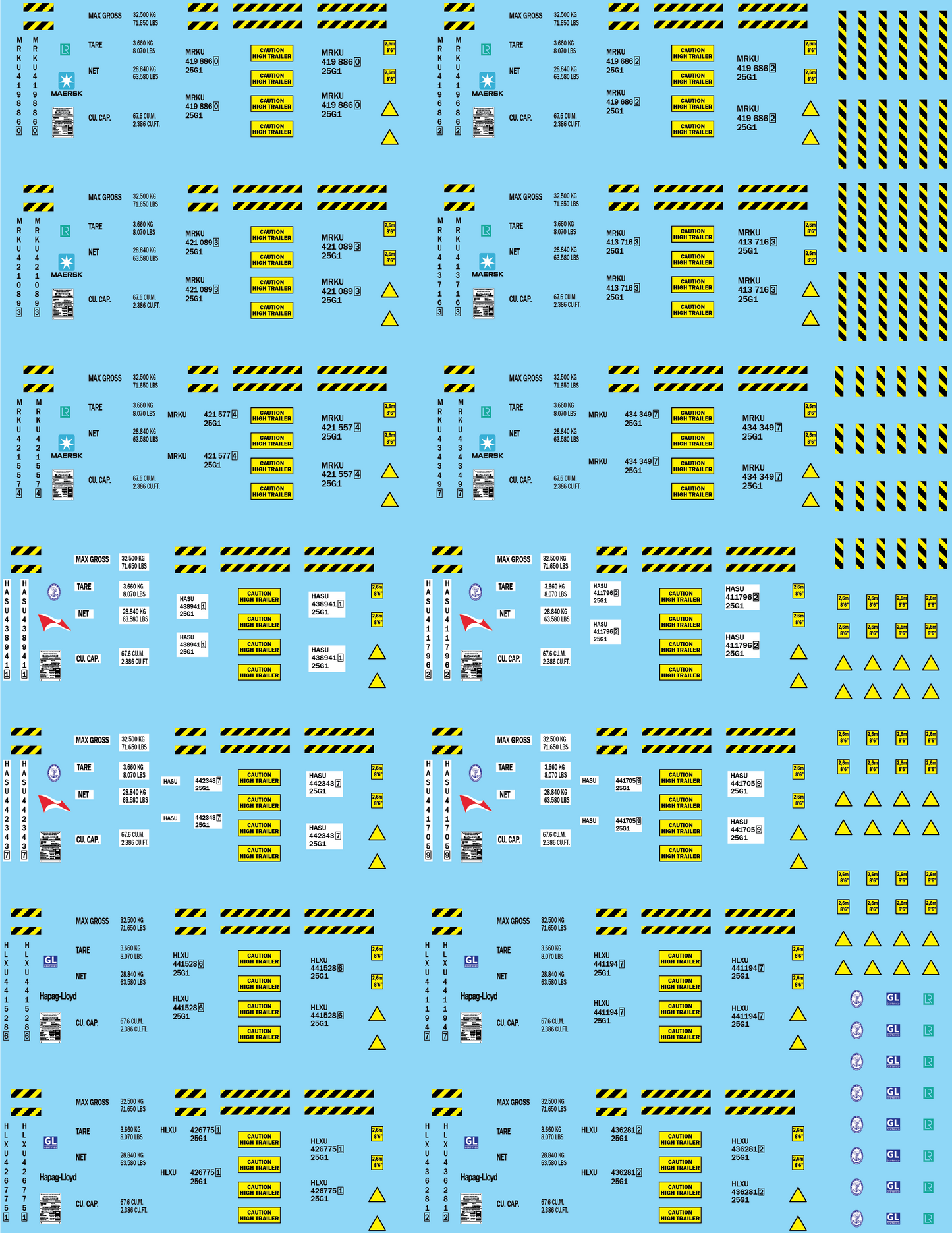 Shipping Container Information Decals (Multiple Options), 28mm