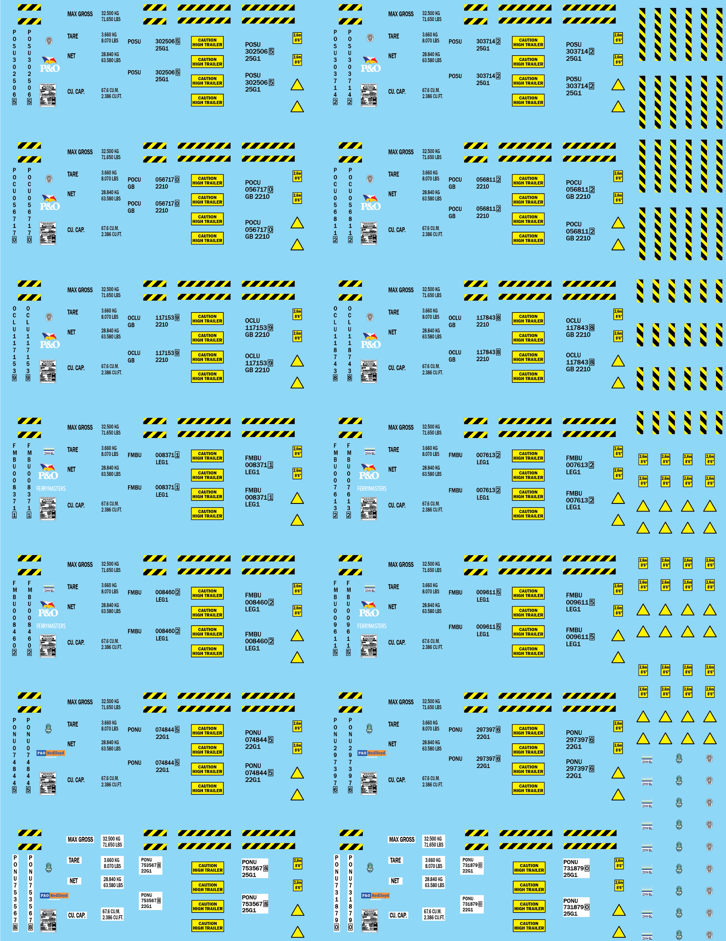 Shipping Container Information Decals (Multiple Options), 28mm