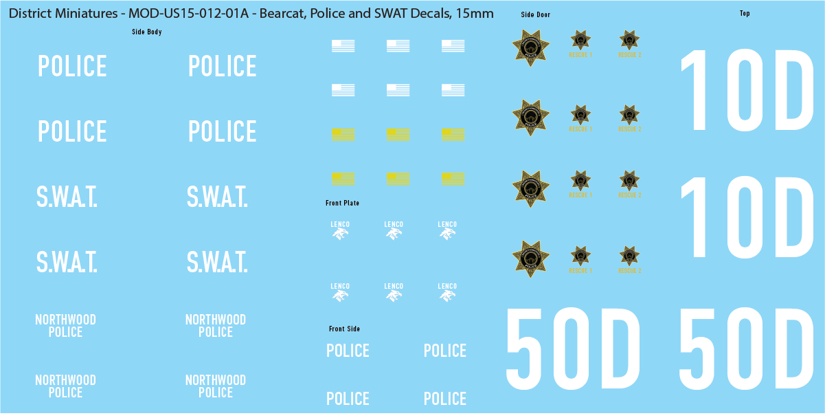 Lenco Bearcat Decals (Multiple Options), 15mm
