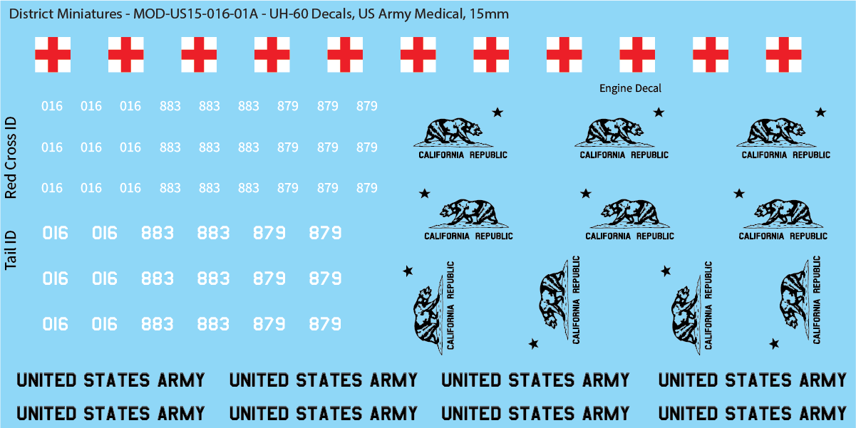 US Army UH-60 Decals (Multiple Options), 15mm