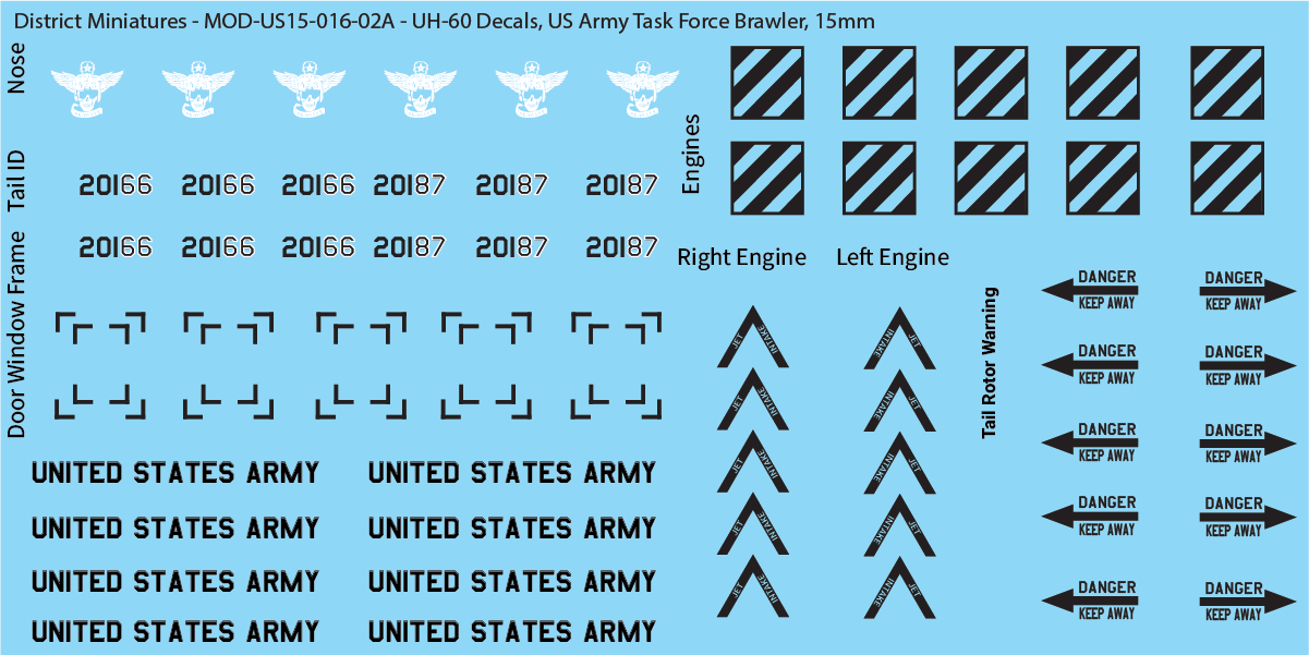 US Army UH-60 Decals (Multiple Options), 15mm