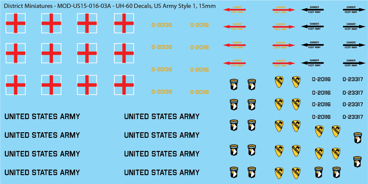 US Army UH-60 Decals (Multiple Options), 15mm