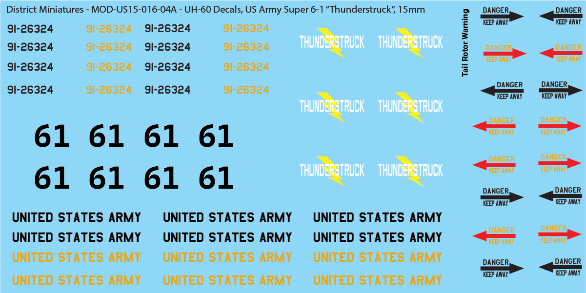 US Army UH-60 Decals (Multiple Options), 15mm