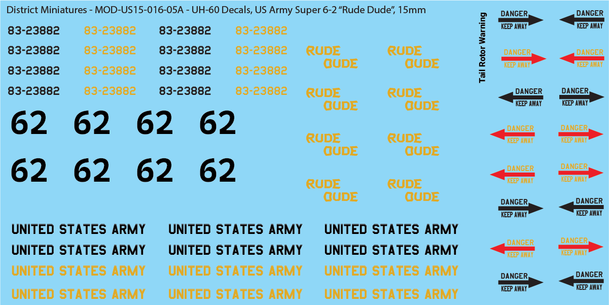 US Army UH-60 Decals (Multiple Options), 15mm