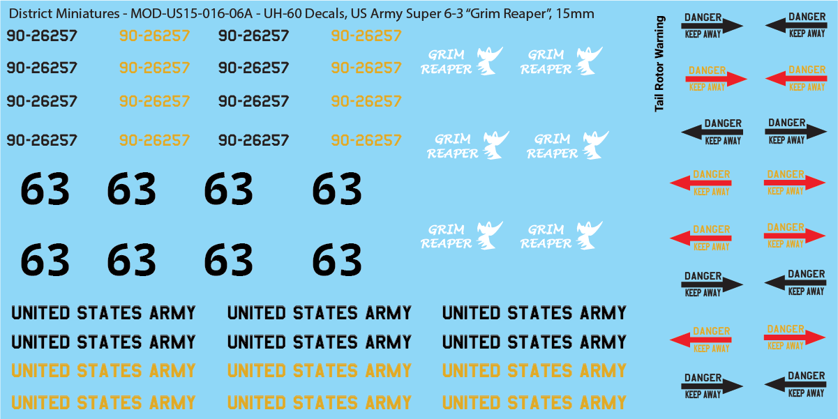 US Army UH-60 Decals (Multiple Options), 15mm