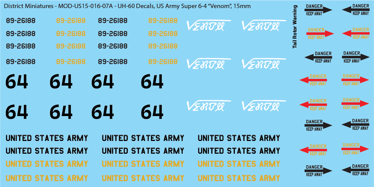 US Army UH-60 Decals (Multiple Options), 15mm