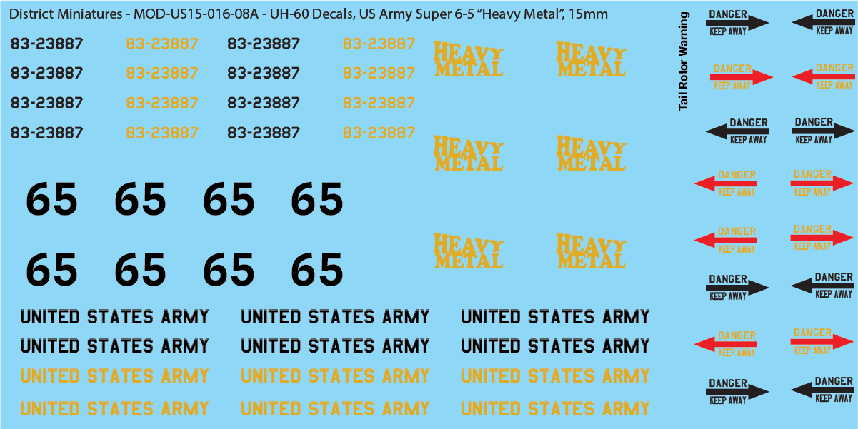 US Army UH-60 Decals (Multiple Options), 15mm