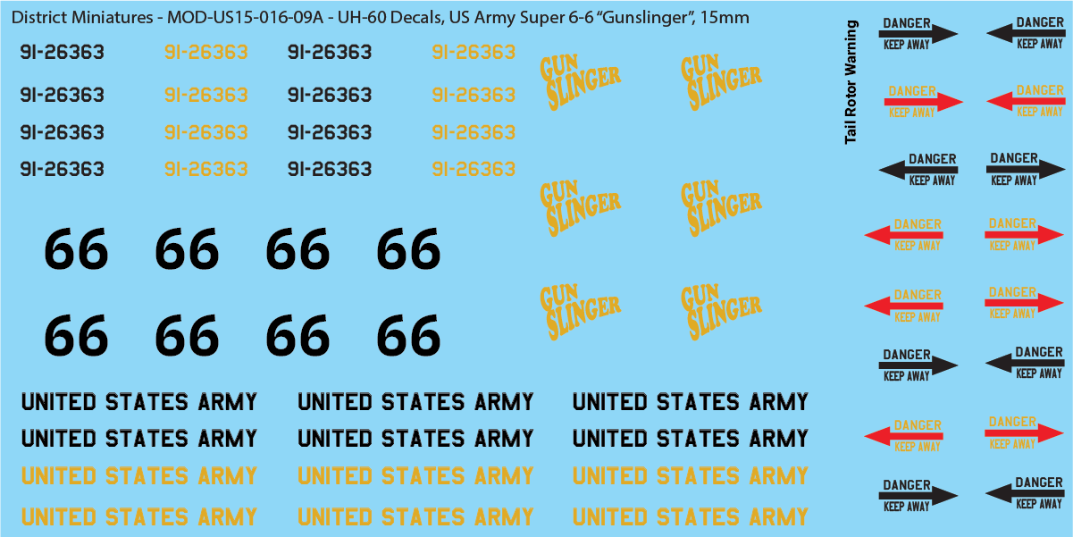 US Army UH-60 Decals (Multiple Options), 15mm
