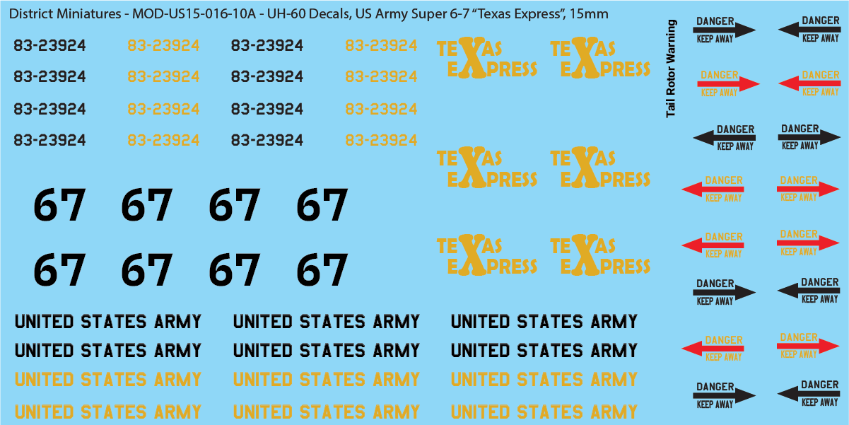 US Army UH-60 Decals (Multiple Options), 15mm