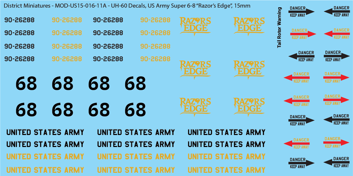 US Army UH-60 Decals (Multiple Options), 15mm