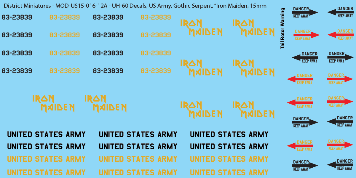 US Army UH-60 Decals (Multiple Options), 15mm