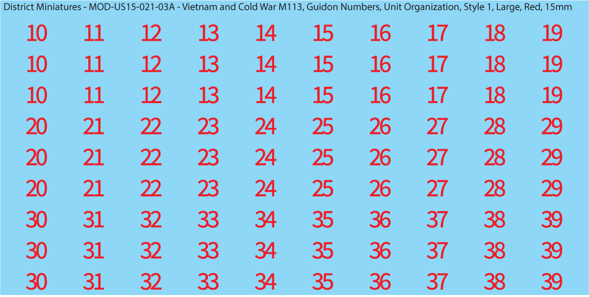 Modern US Cavalry Guidon Large Vehicle Number (Multiple Options), 15mm Decals